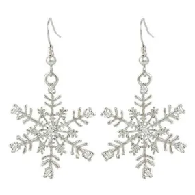 Austrian Crystal Winter Party Snowflake Pierced Hook Dangle Earrings Clear