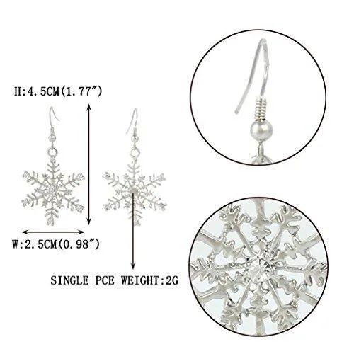 Austrian Crystal Winter Party Snowflake Pierced Hook Dangle Earrings Clear