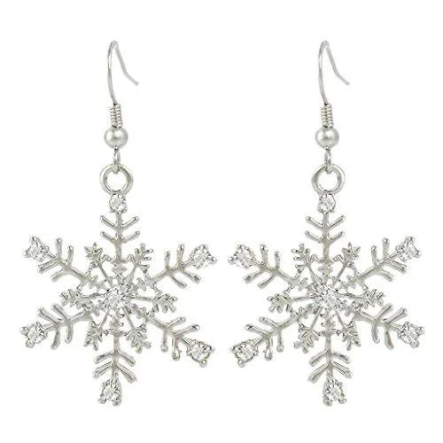 Austrian Crystal Winter Party Snowflake Pierced Hook Dangle Earrings Clear