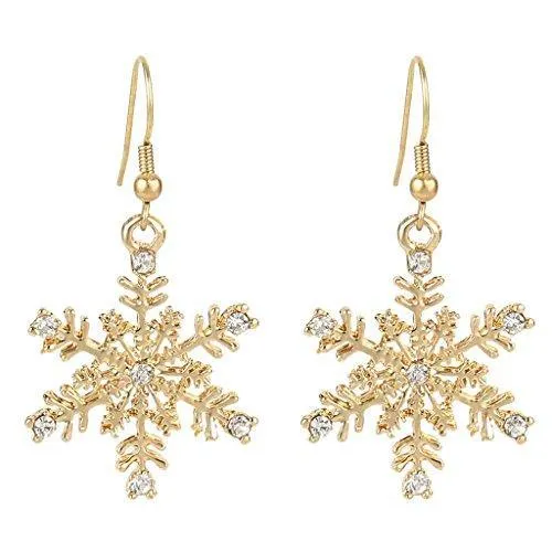 Austrian Crystal Winter Party Snowflake Pierced Hook Dangle Earrings Clear