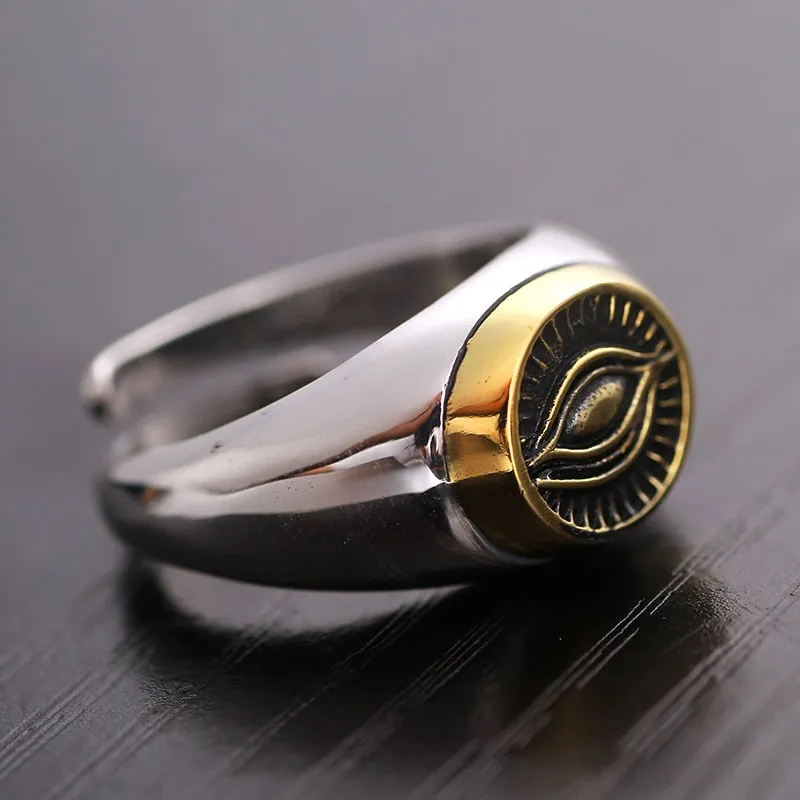 Authentic Opening Gold Eye of Ra 925 Sterling Silver Vintage Punk Ring