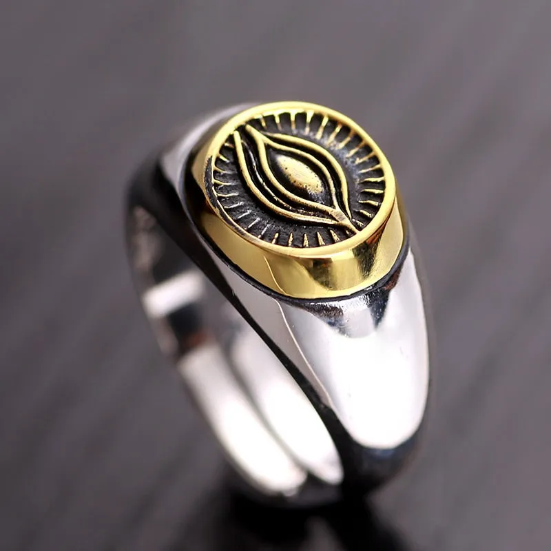 Authentic Opening Gold Eye of Ra 925 Sterling Silver Vintage Punk Ring