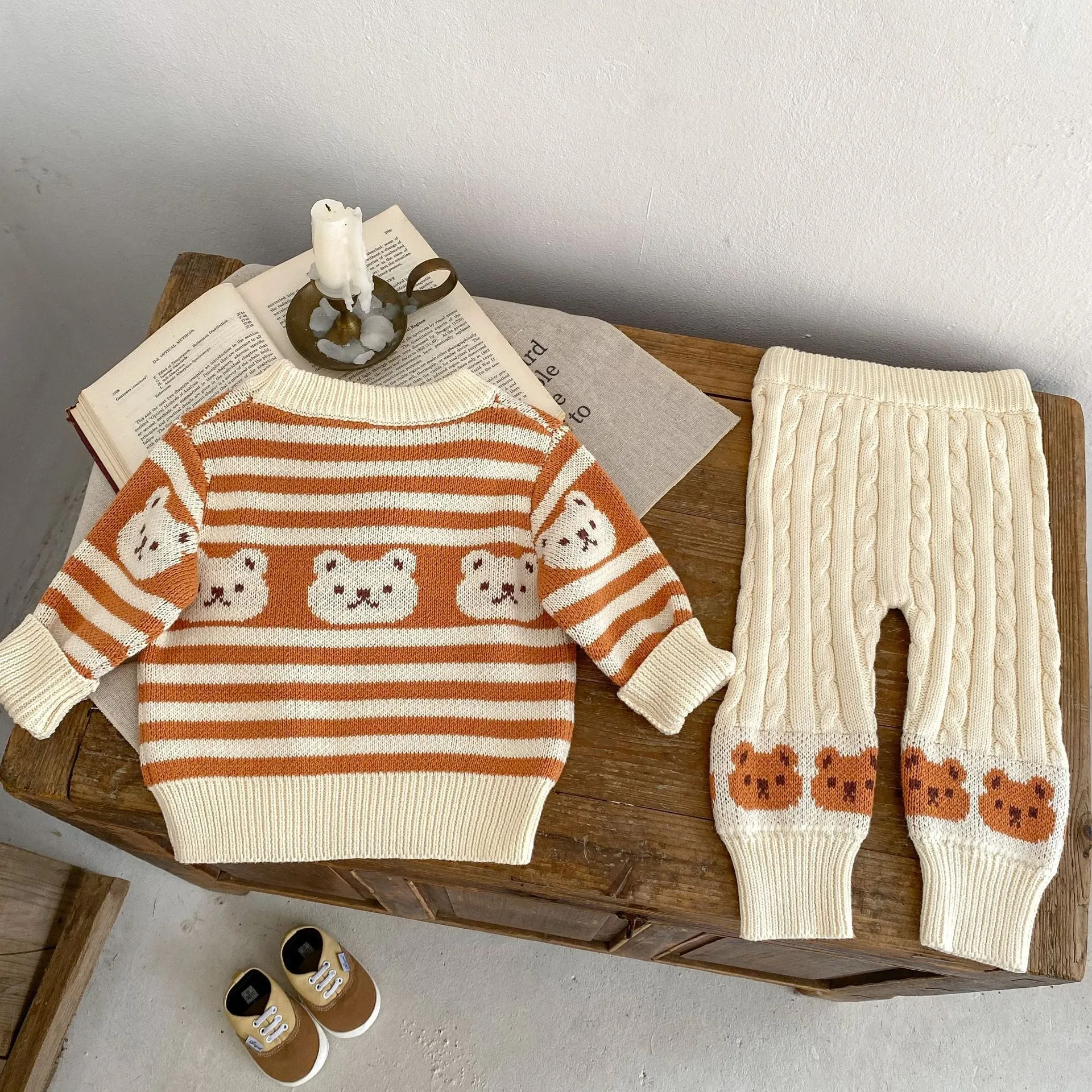 Baby Kid Girls Striped Color-blocking Cartoon Sweaters Pants Wholesale 230828332