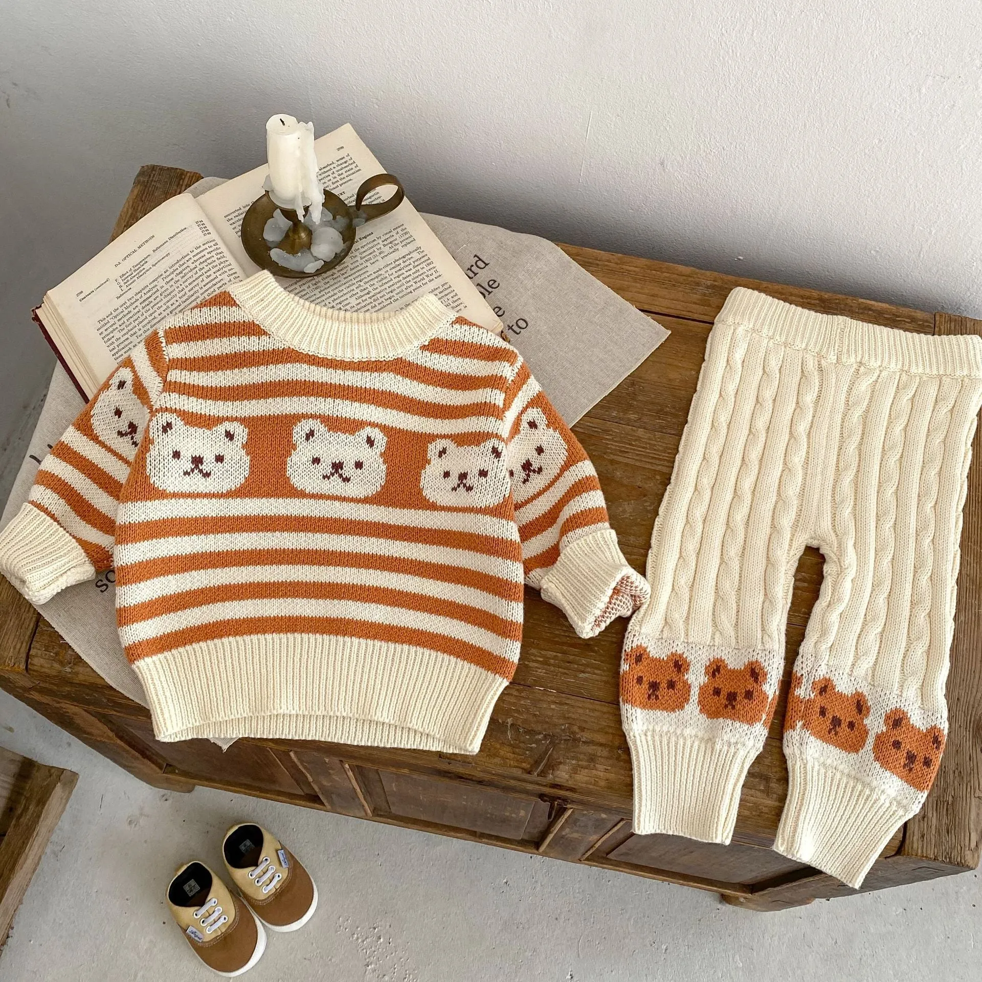 Baby Kid Girls Striped Color-blocking Cartoon Sweaters Pants Wholesale 230828332