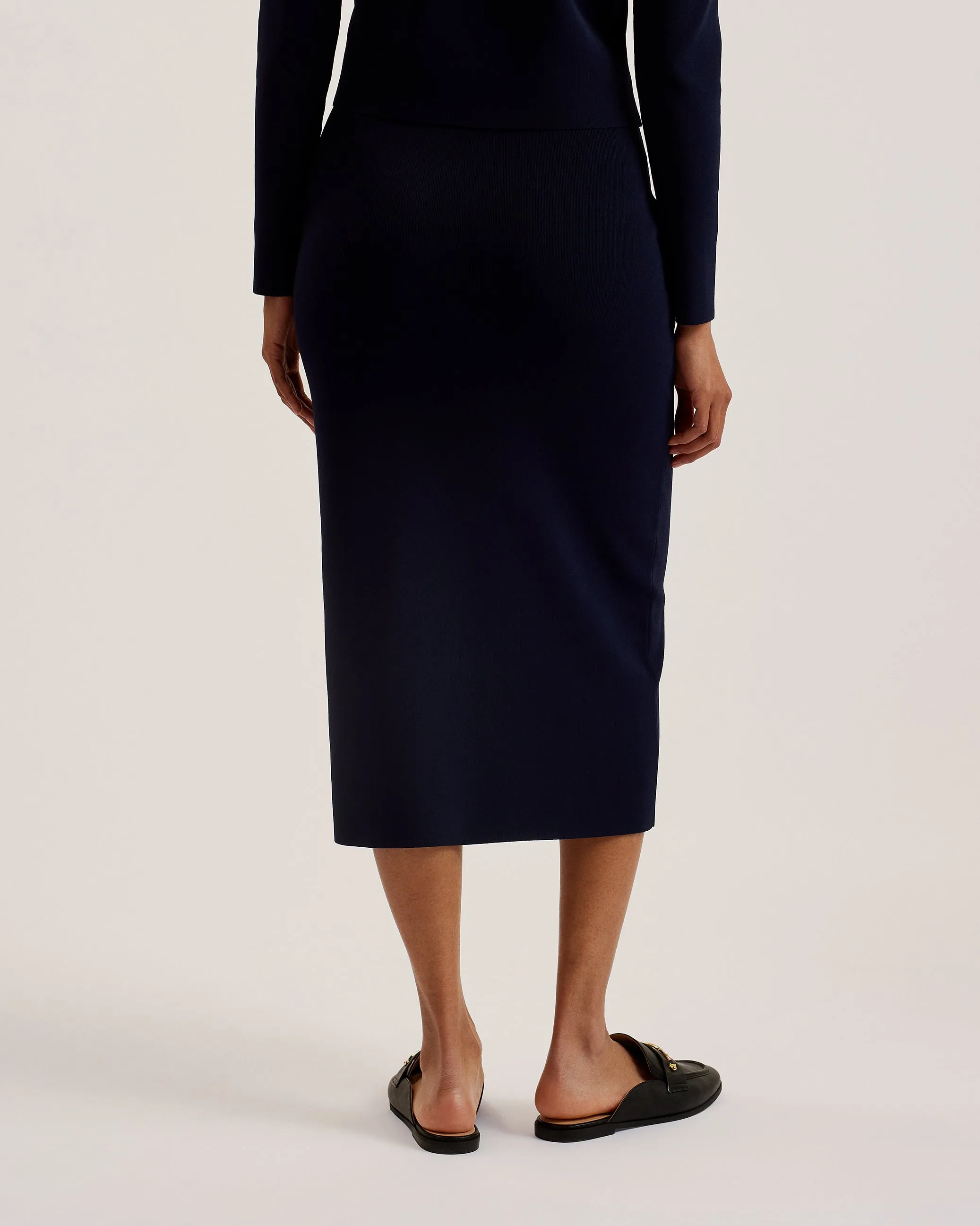 Barbrha Knitted Bodycon Midi Skirt Dk-Blue