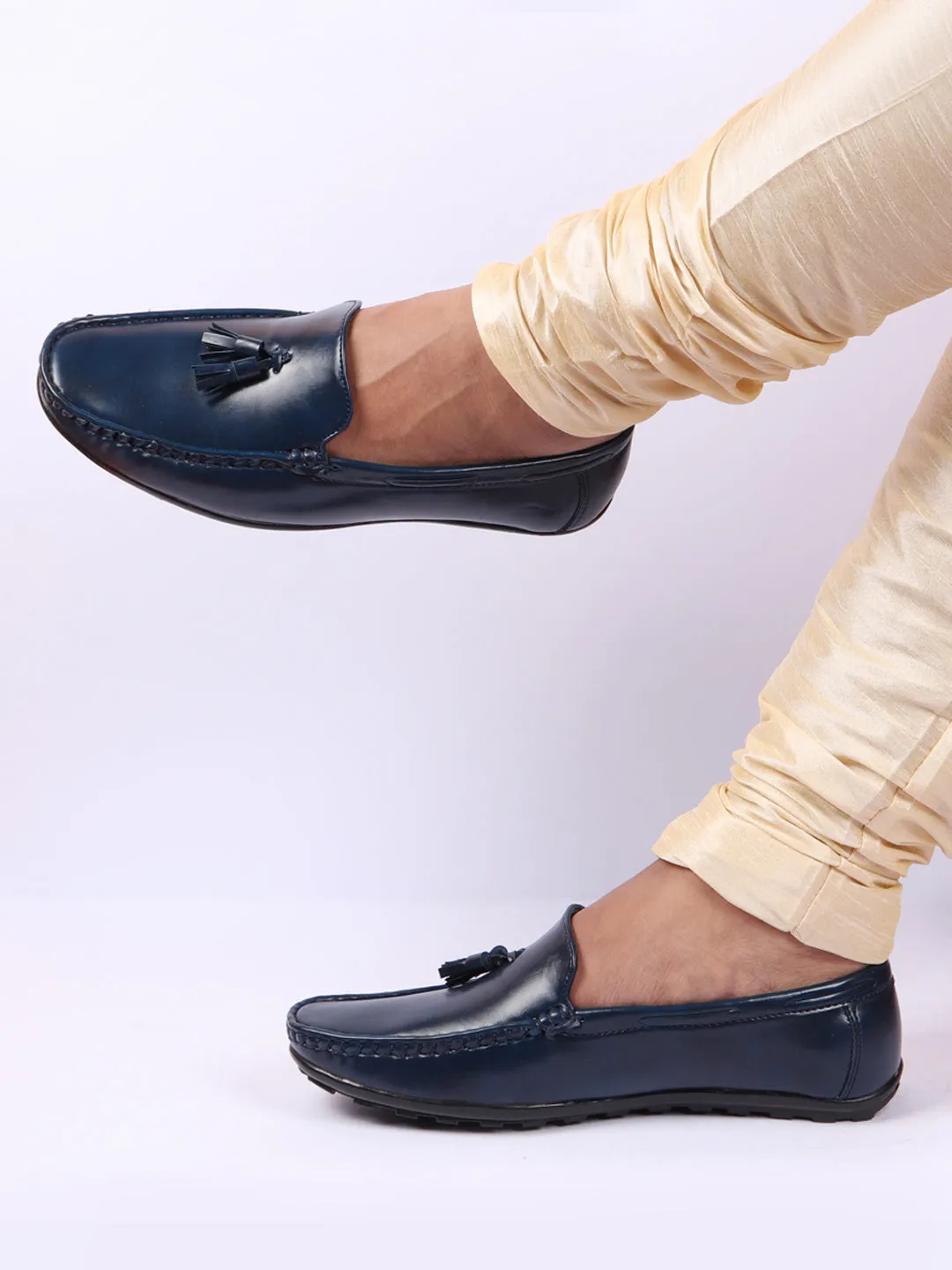 Basics Men Blue Side Stitched Casual Slip On Tassel Loafers and Moccasin Shoes