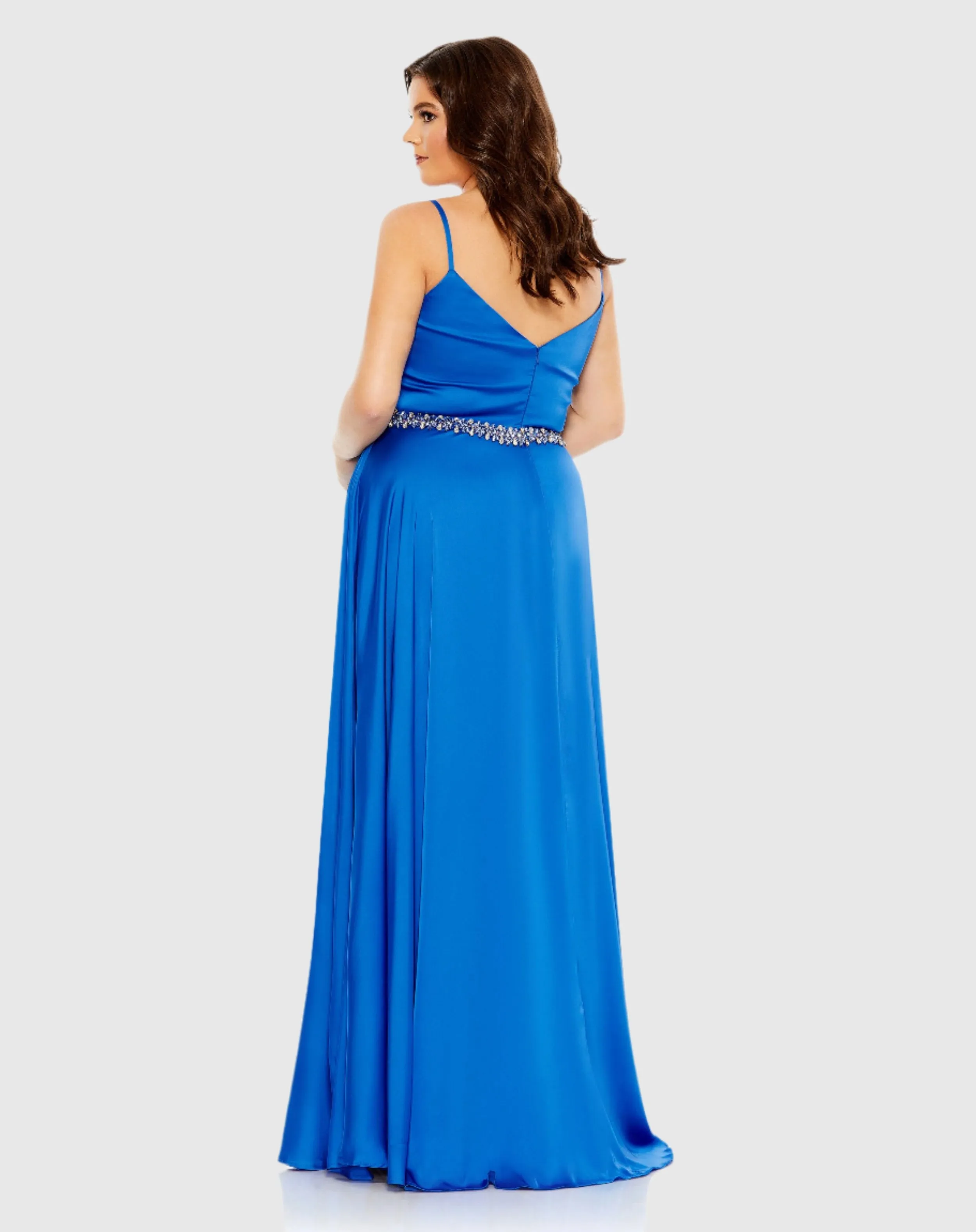 Beaded Belt Faux Wrap A Line Gown (Plus)