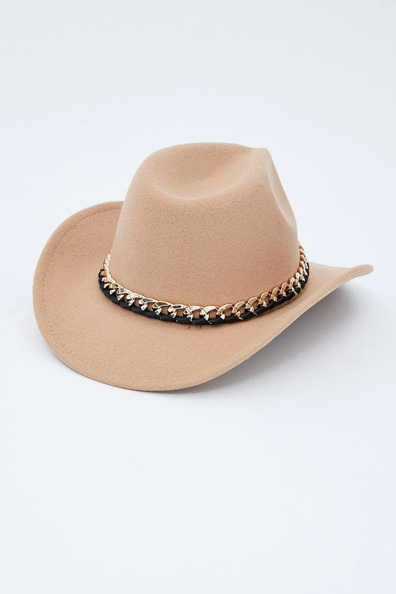 Beige Chain Decor Cowboy Hat