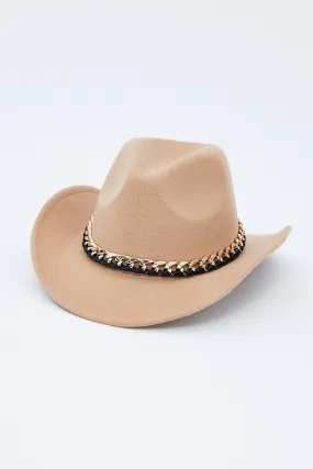 Beige Chain Decor Cowboy Hat