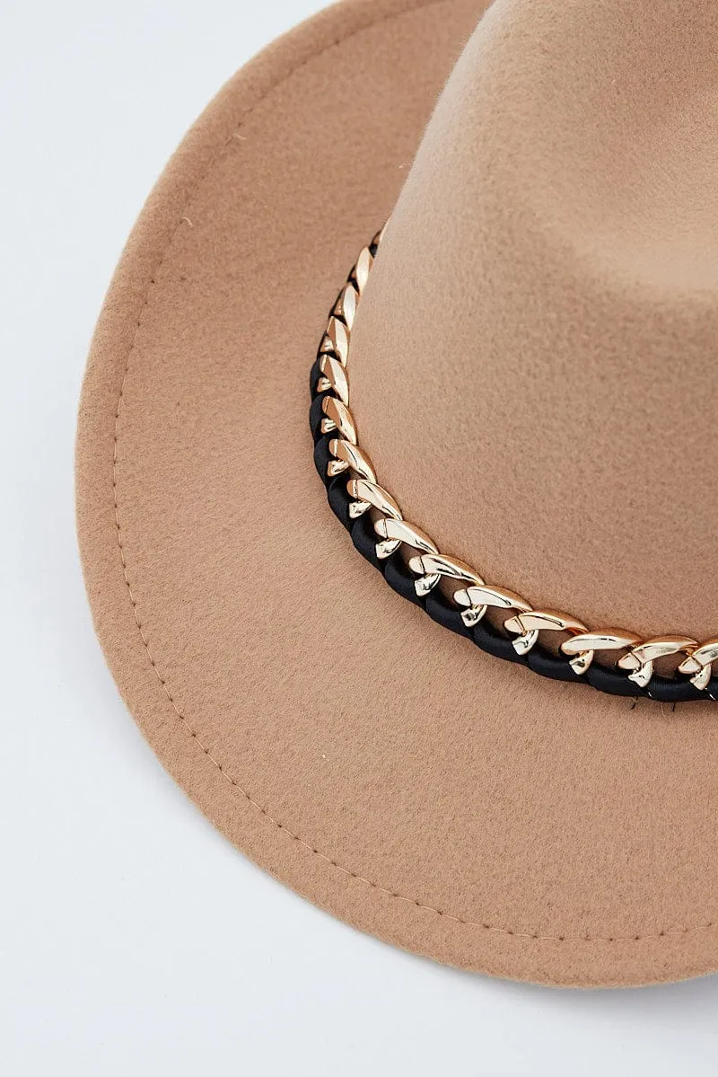 Beige Chain Decor Cowboy Hat