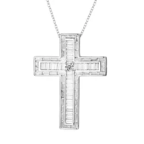 Bejeweled Box Crystal Silver Cross Pendant Necklace