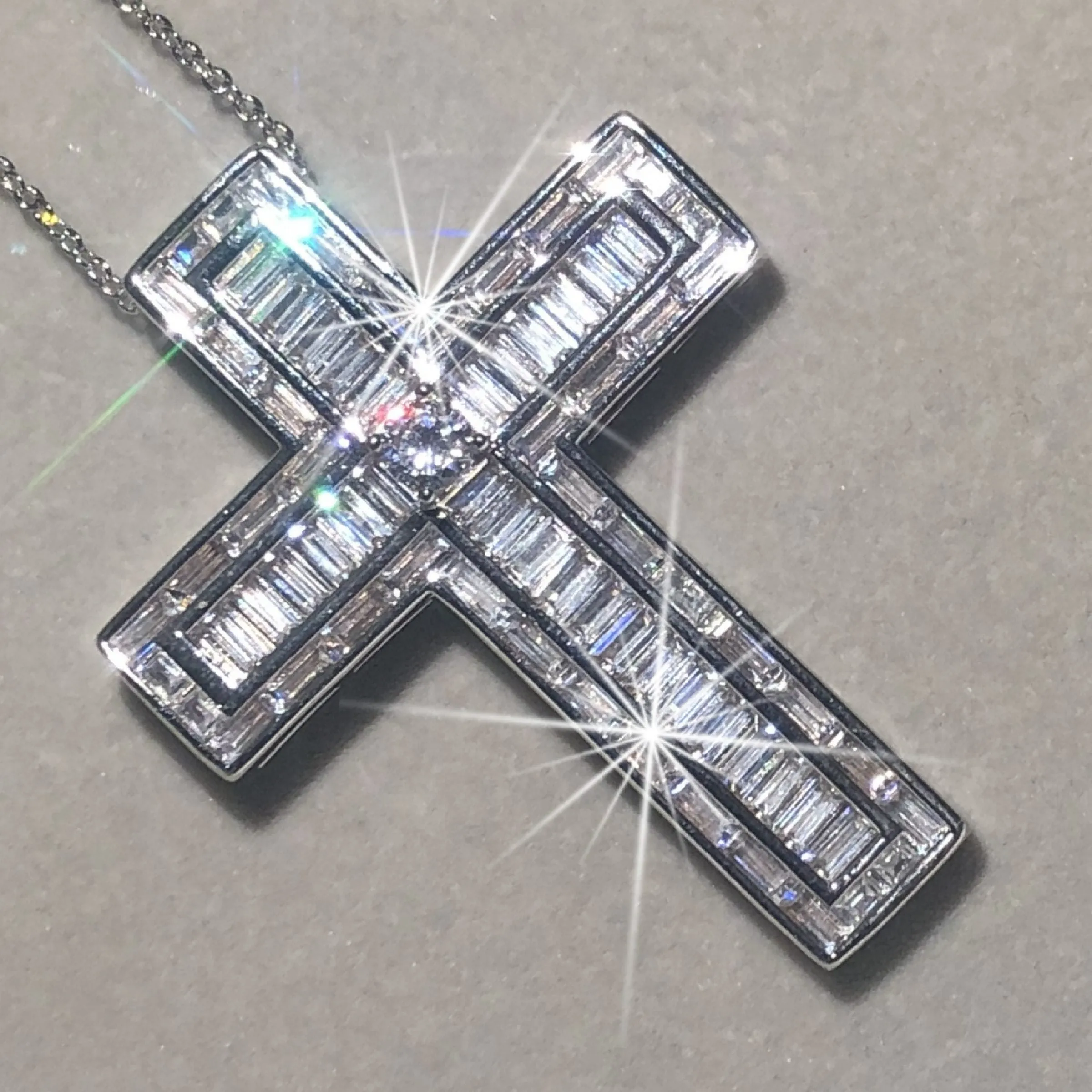 Bejeweled Box Crystal Silver Cross Pendant Necklace