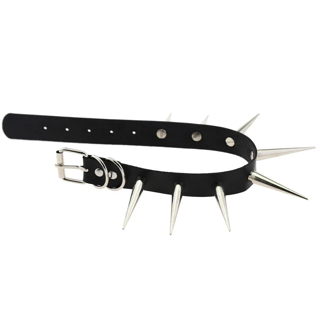 Big Metal Spike Stud Choker Collar PU Leather Gothic Hip-Hop Necklace