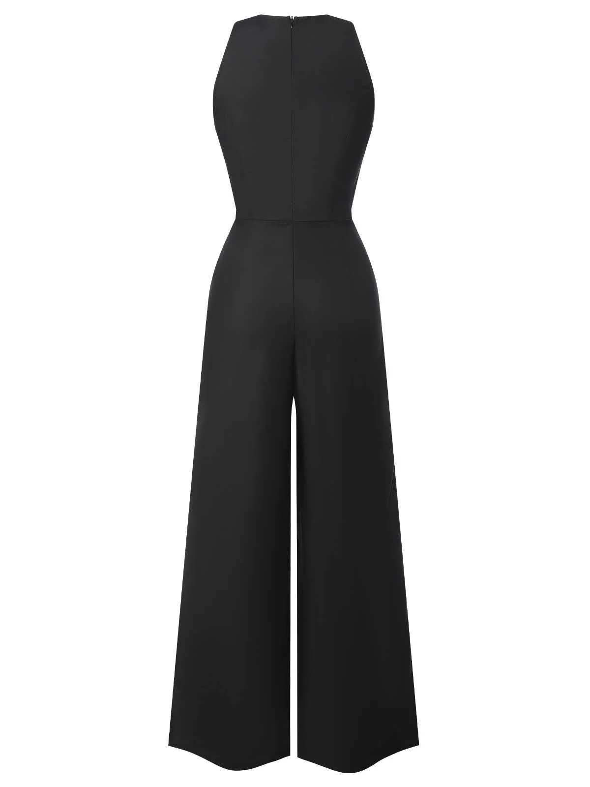 Black 1950s Sleeveless Buttoned Solid Jumpsuit