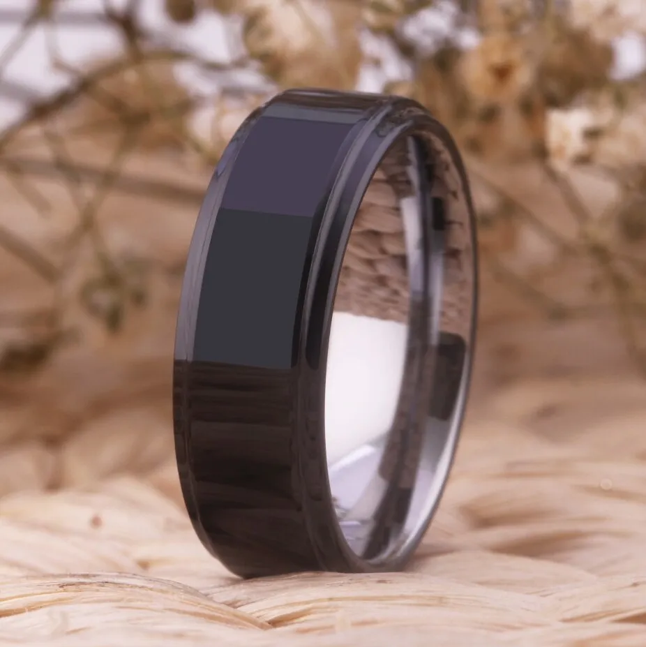 Black and Silver-Plated Tungsten Carbide Wedding Band