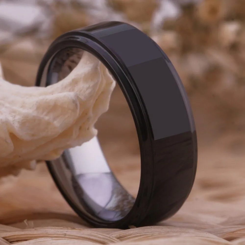 Black and Silver-Plated Tungsten Carbide Wedding Band