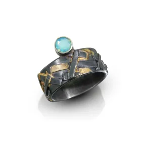 Blue Ethiopian Opal Mixed Metal Ring