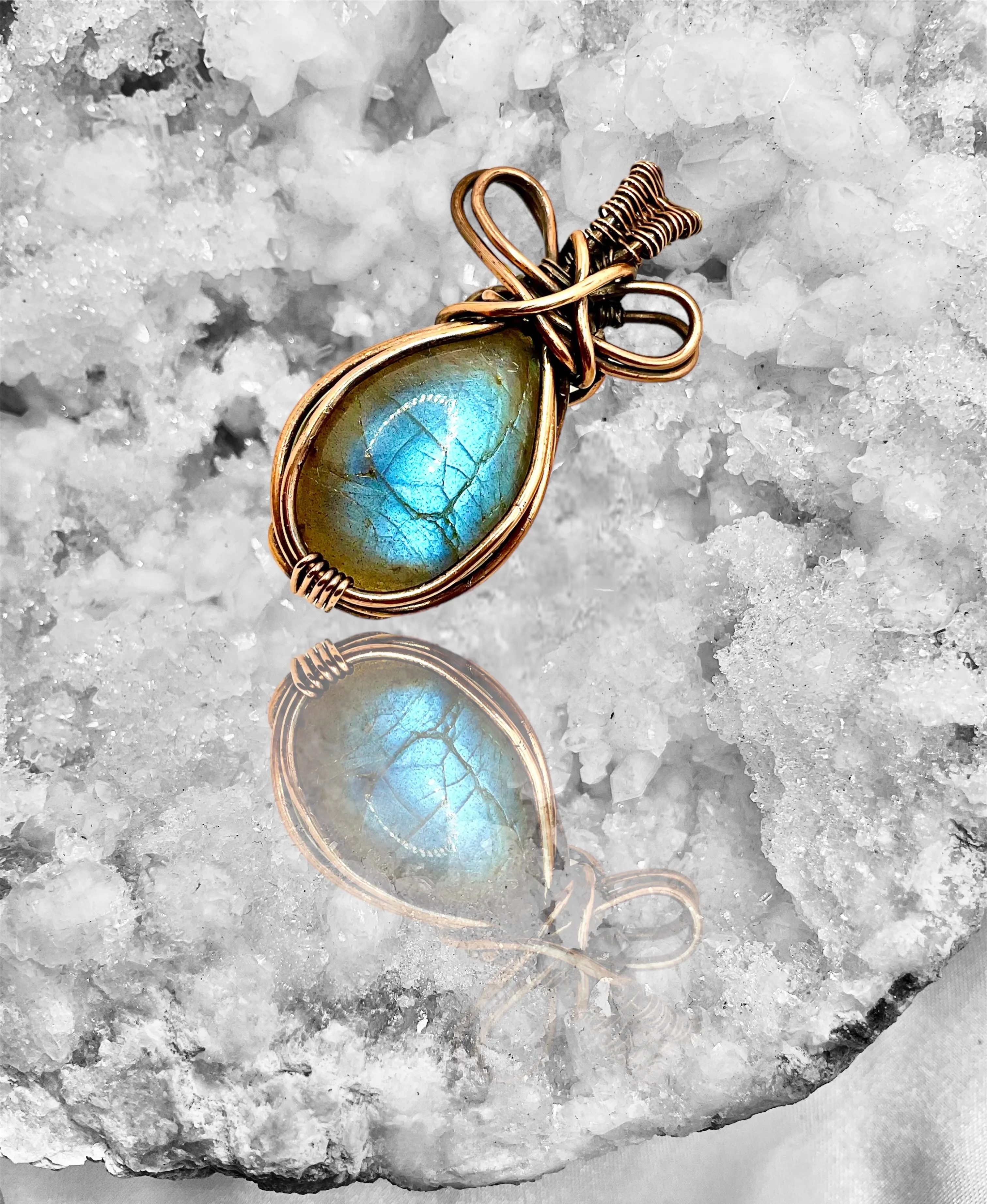 Blue Labradorite Wire Wrapped Pendant