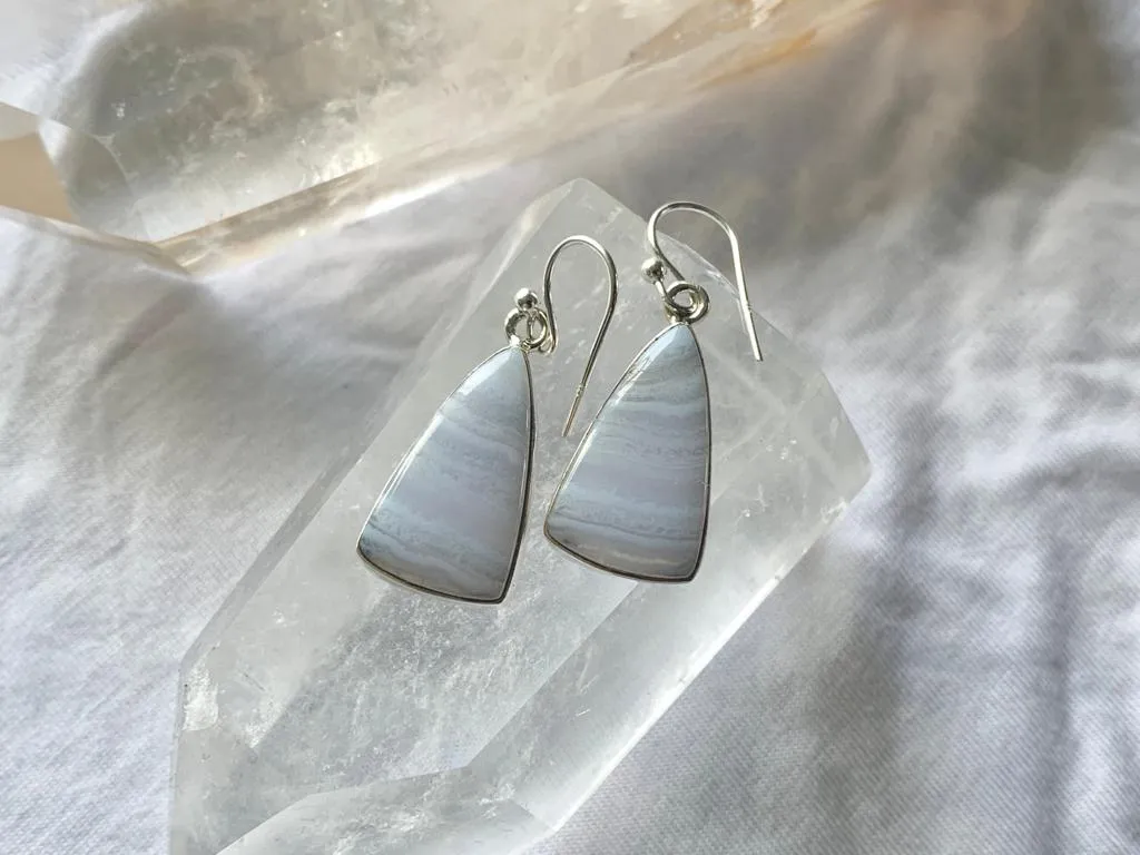 Blue Lace Agate Akoni Earrings - Triangle