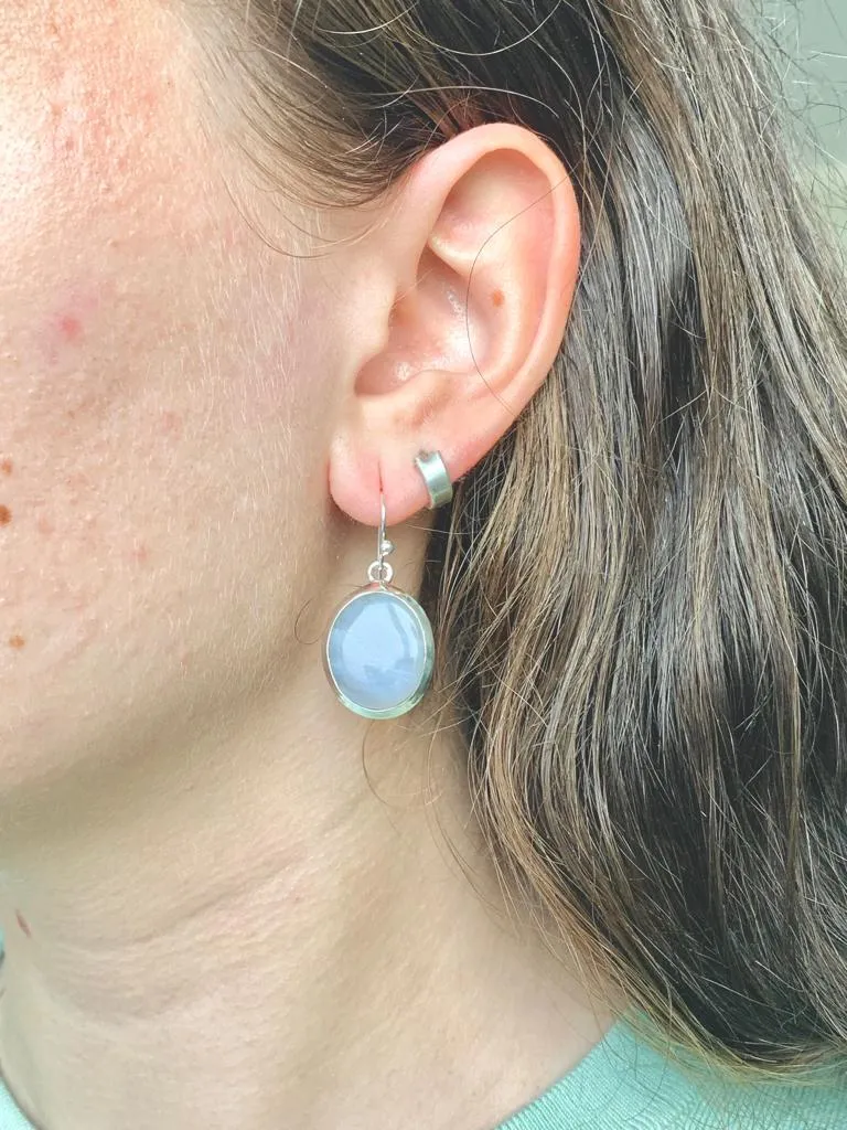 Blue Lace Agate Ariel Earrings - Round