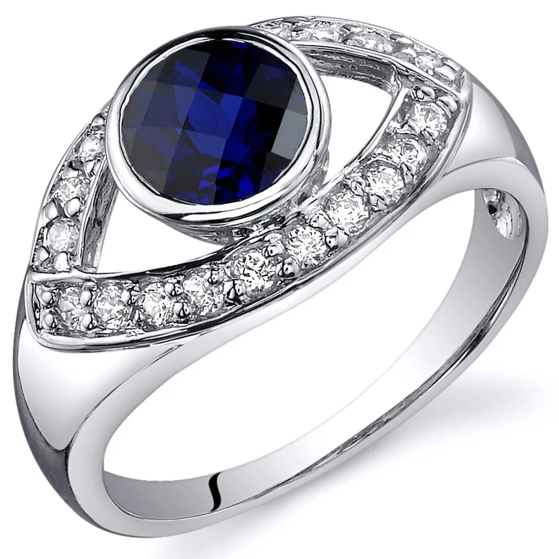 Blue Sapphire Round Cut Sterling Silver Ring Size 8