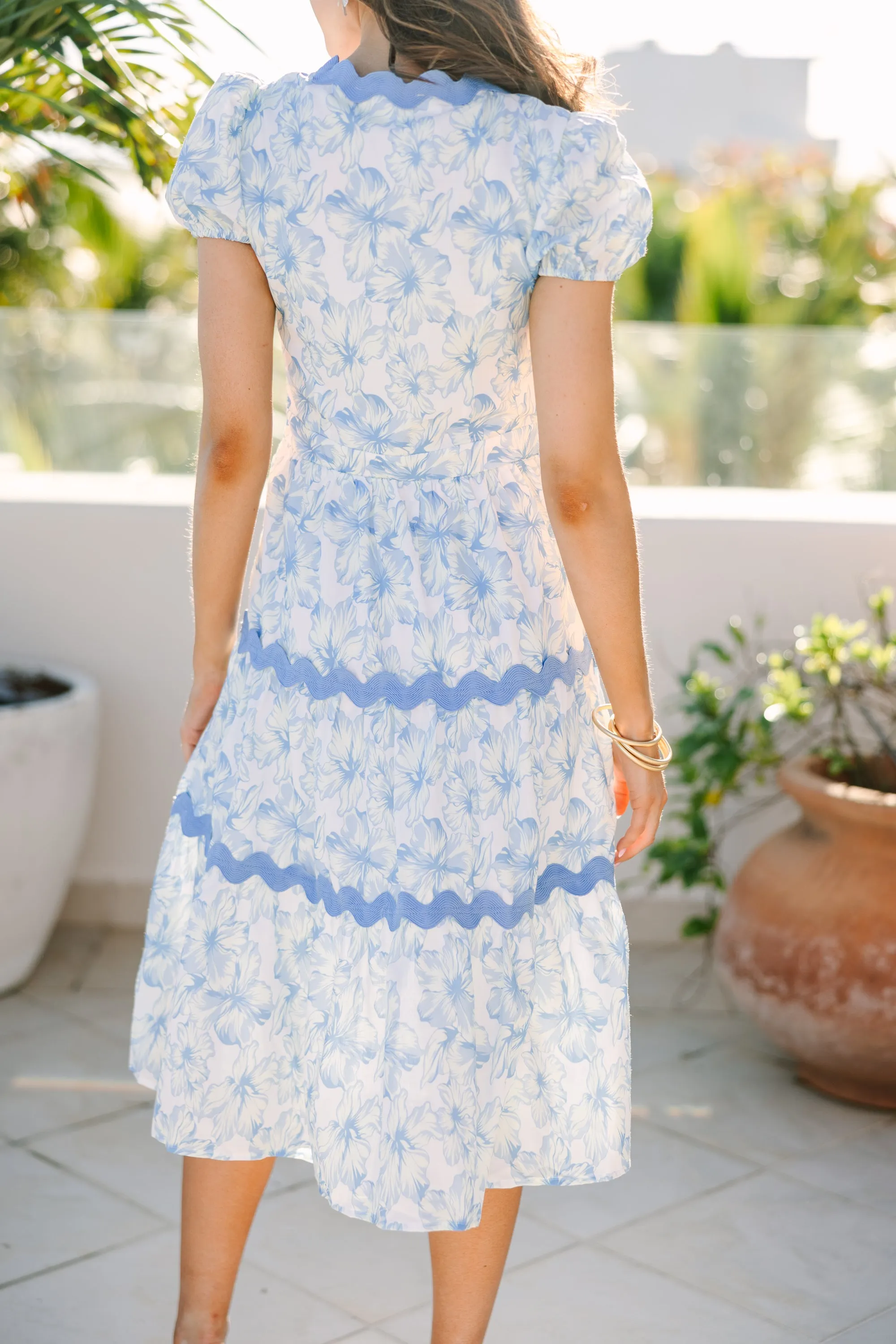 Call On Me Blue Floral Midi Dress