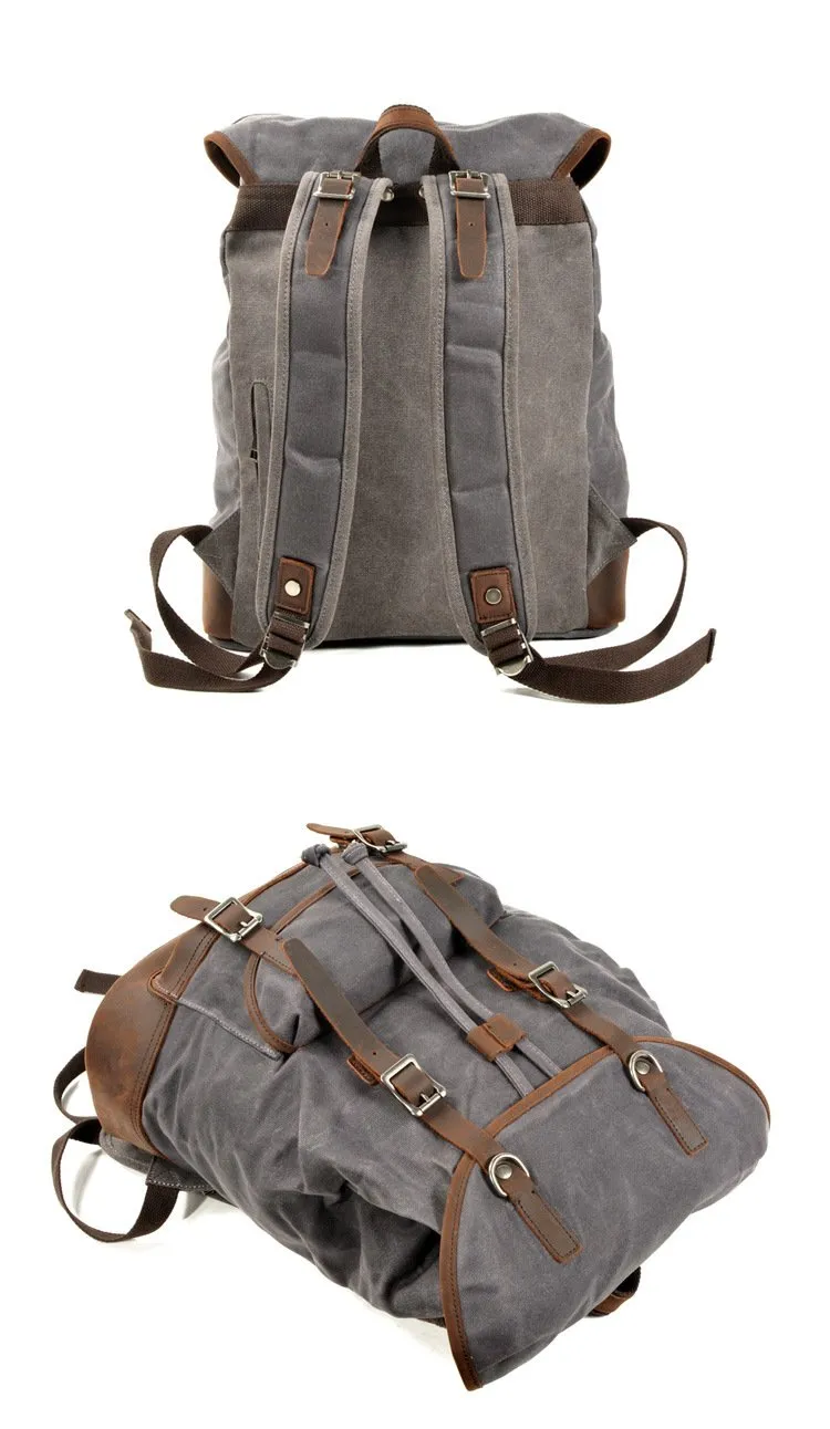 Canvas Leather European Vintage Backpack 20 to 35 Litre with String