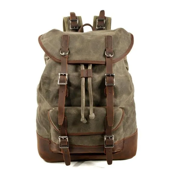 Canvas Leather European Vintage Backpack 20 to 35 Litre with String