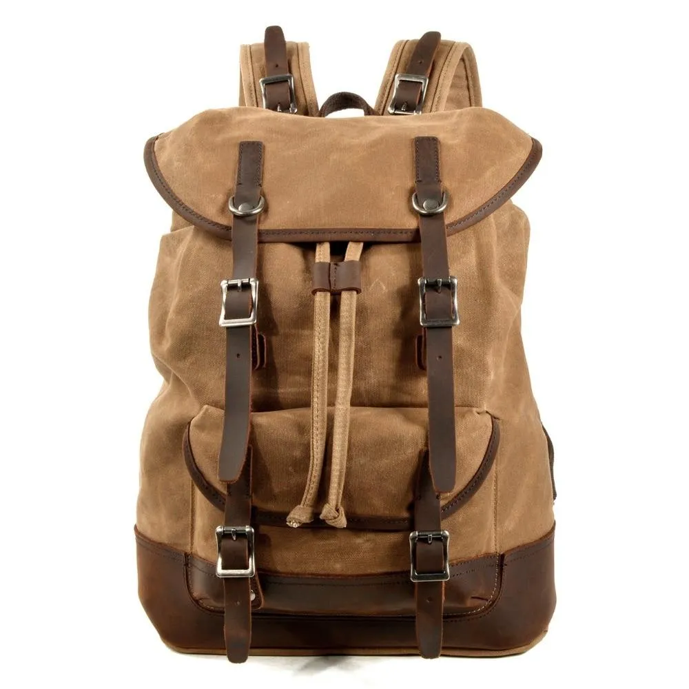 Canvas Leather European Vintage Backpack 20 to 35 Litre with String