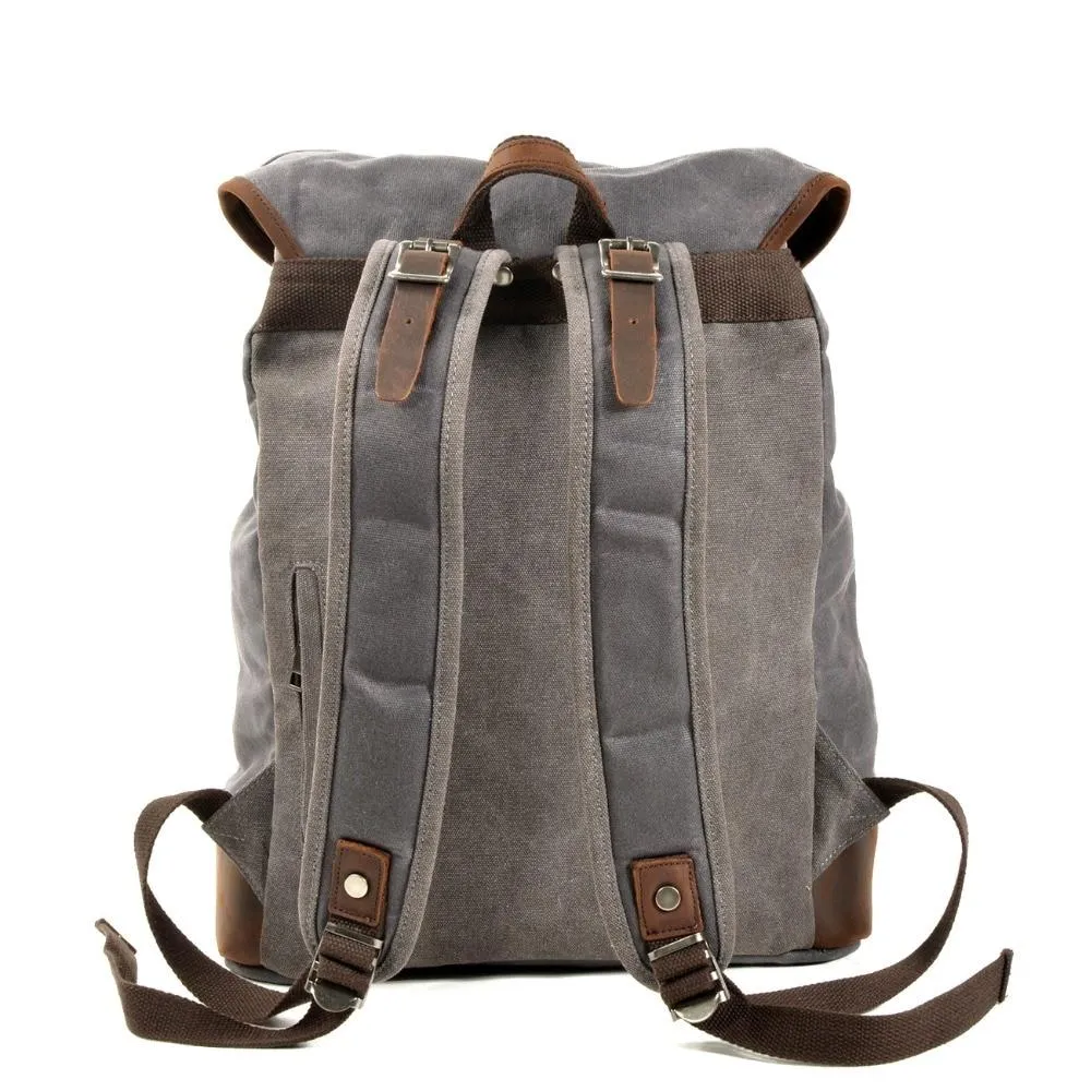 Canvas Leather European Vintage Backpack 20 to 35 Litre with String