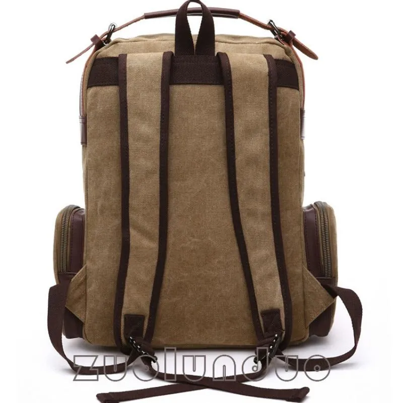 Canvas Leather Multi-Functional Travel Backpack