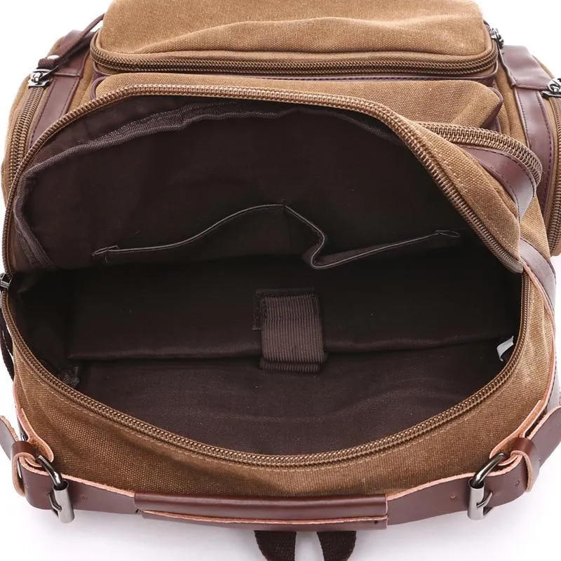 Canvas Leather Multi-Functional Travel Backpack