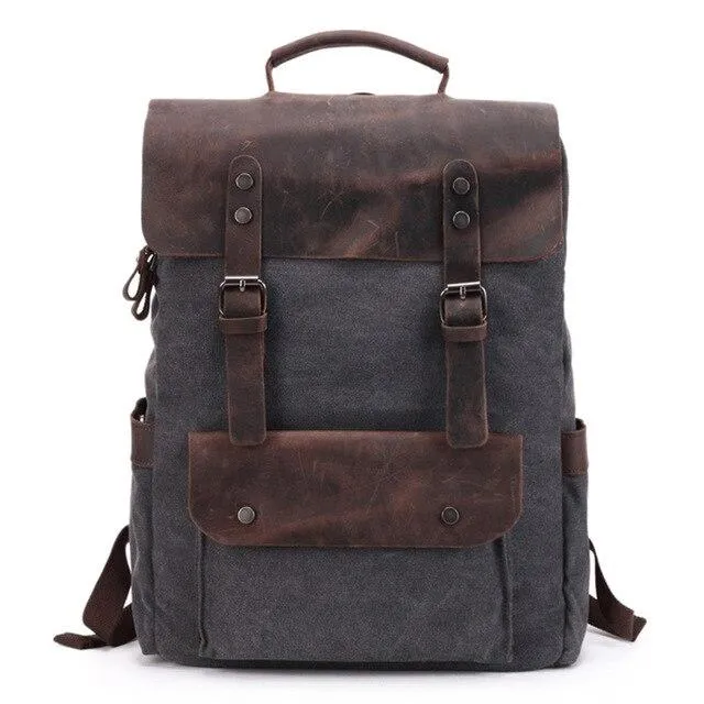 Canvas Leather School 20 to 35 Liter Backpack