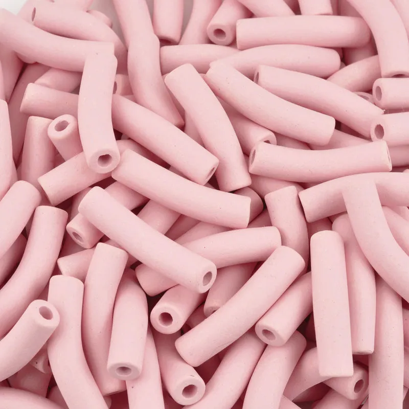 Ceramic Beads-27x6mm Curved Tube-Rose Water-Quantity 1