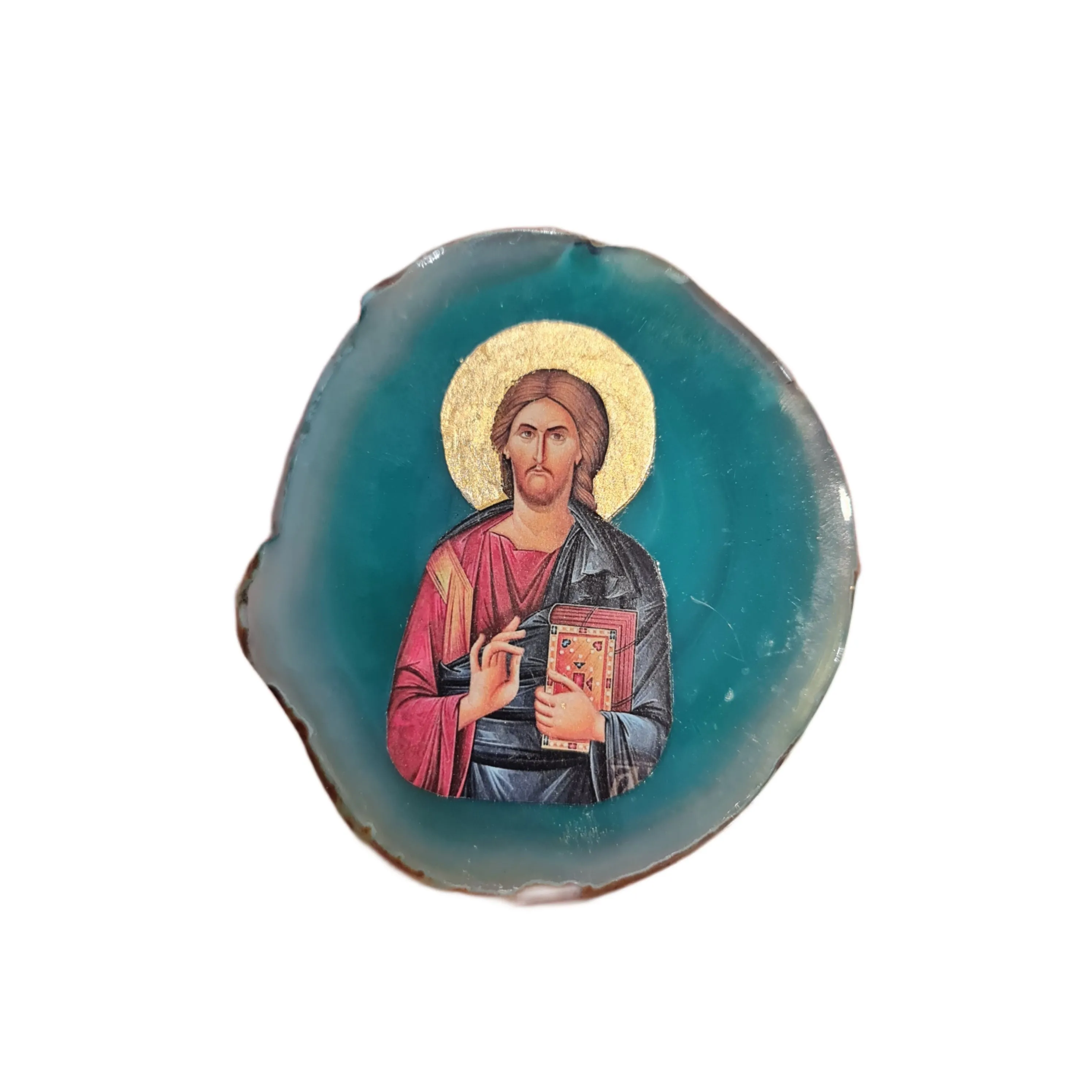 Christ Icon on Blue Agate Stone