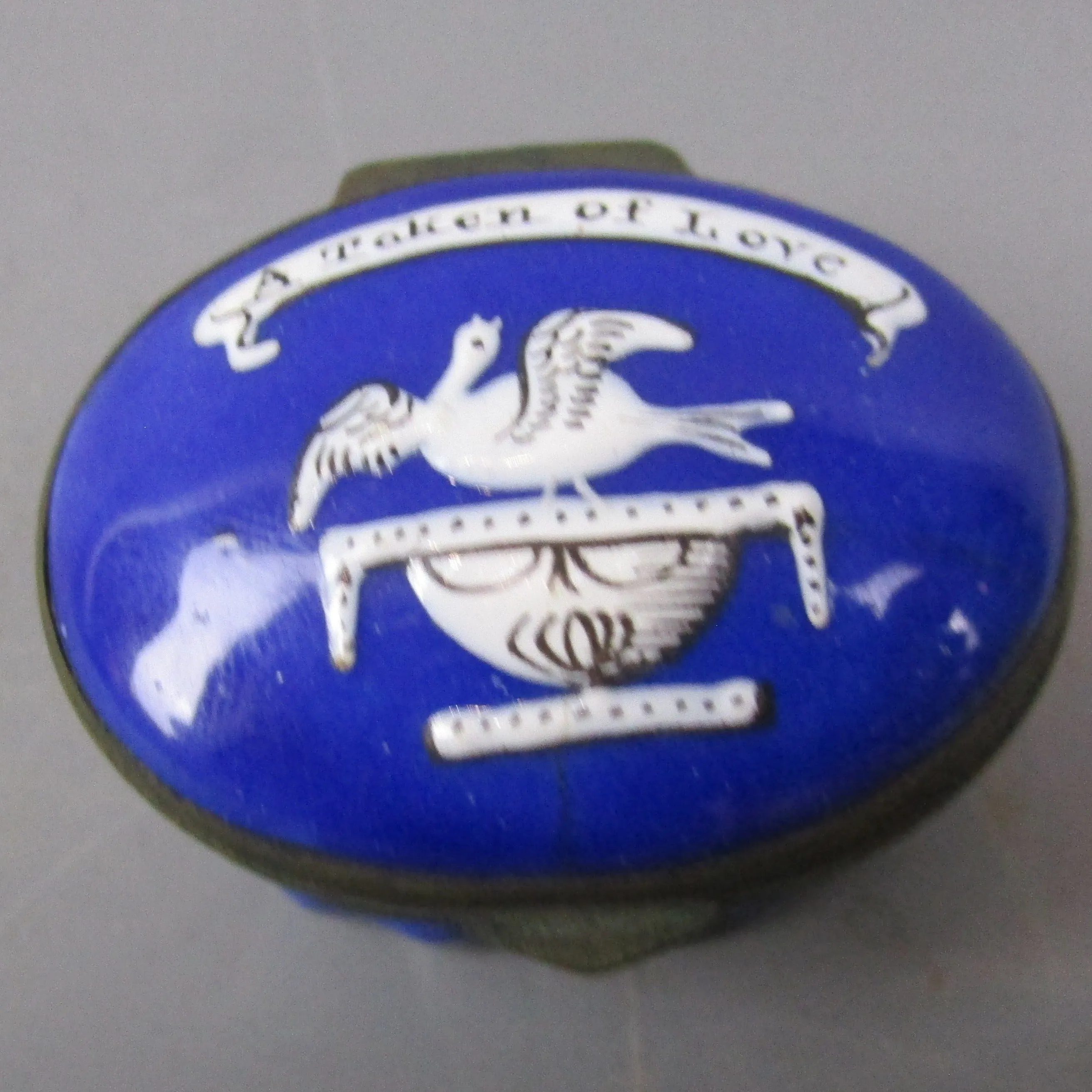 Cobalt Blue A Token Of Love Dove Design Enamel Patch Box Georgian c1800