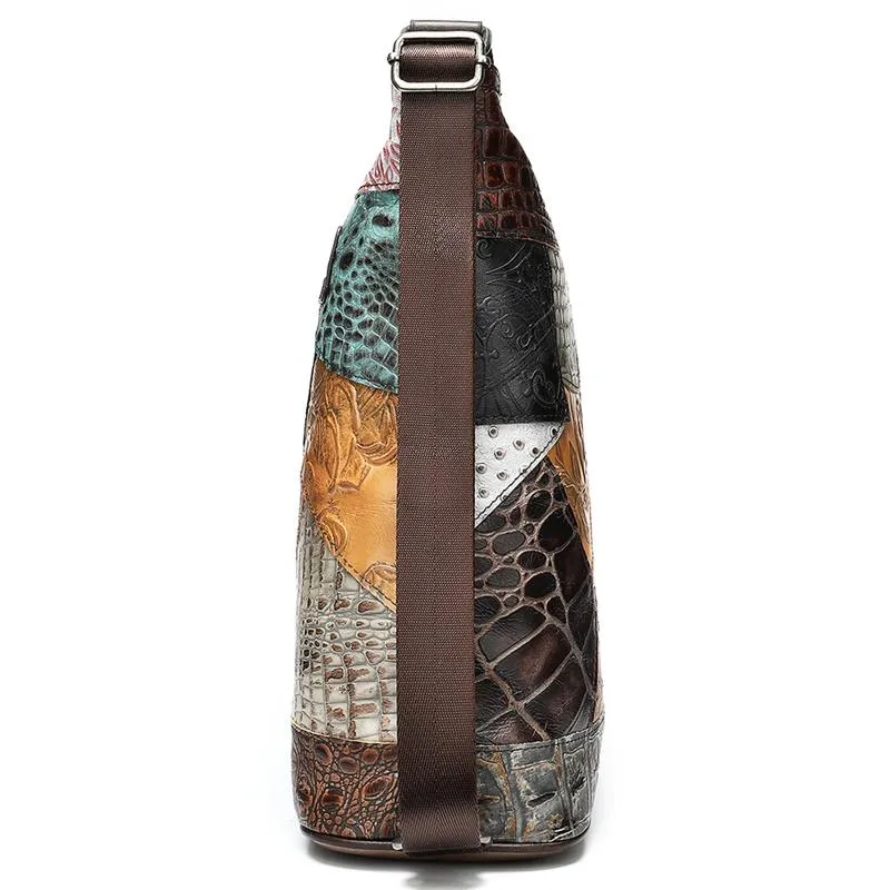 Convertible Bohemian Style Flowers Multi-Color Pattern Genuine Leather Sling Bag & Backpack