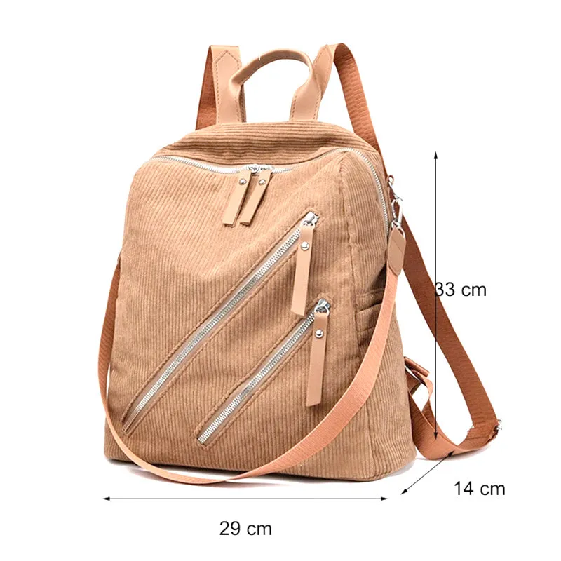 Corduroy Travel Anti-theft  Backpack for Teenage Girls Women