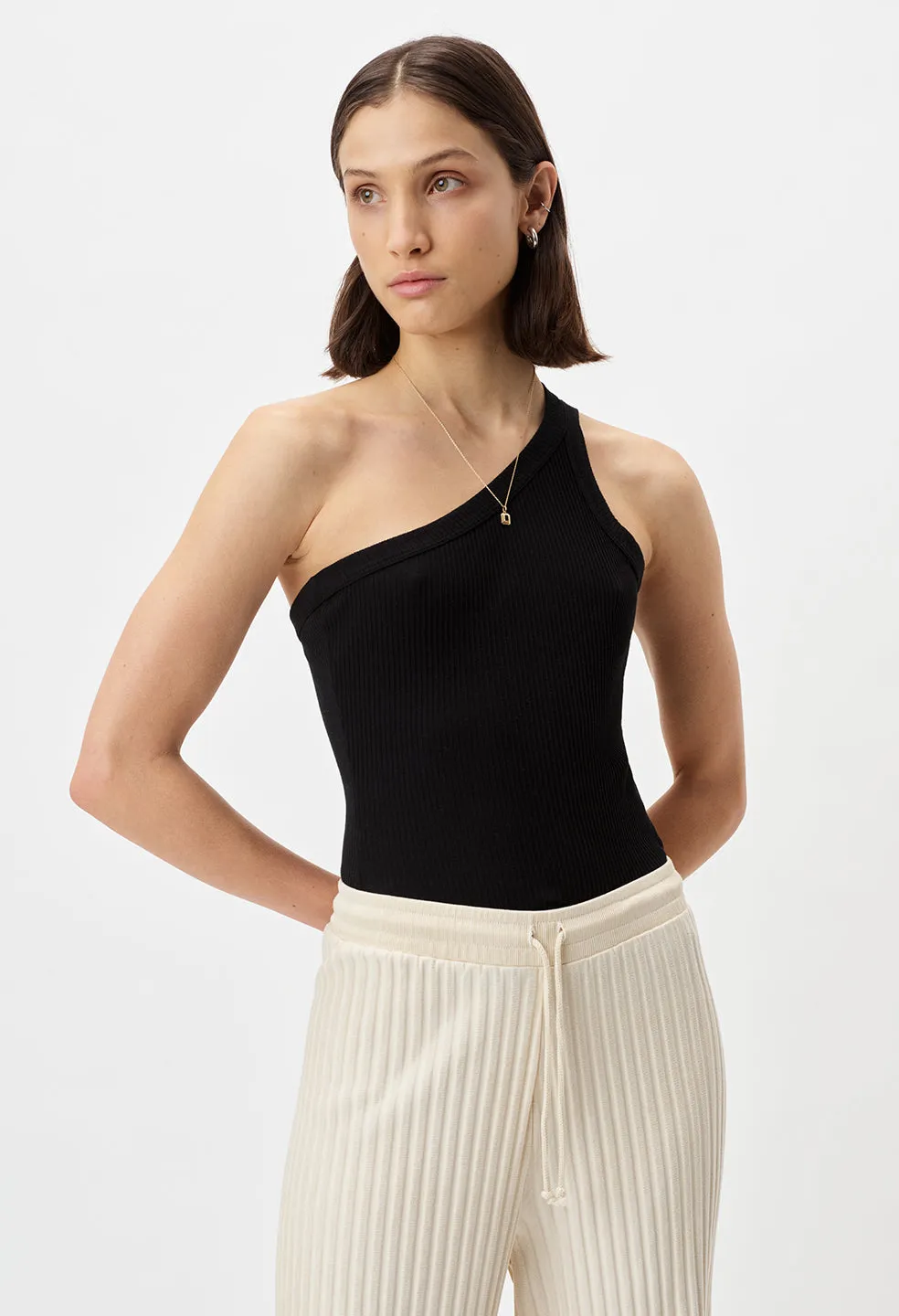 Cotton Rib Asymmetrical Tank / Black