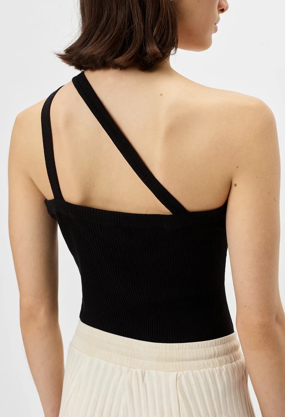 Cotton Rib Asymmetrical Tank / Black