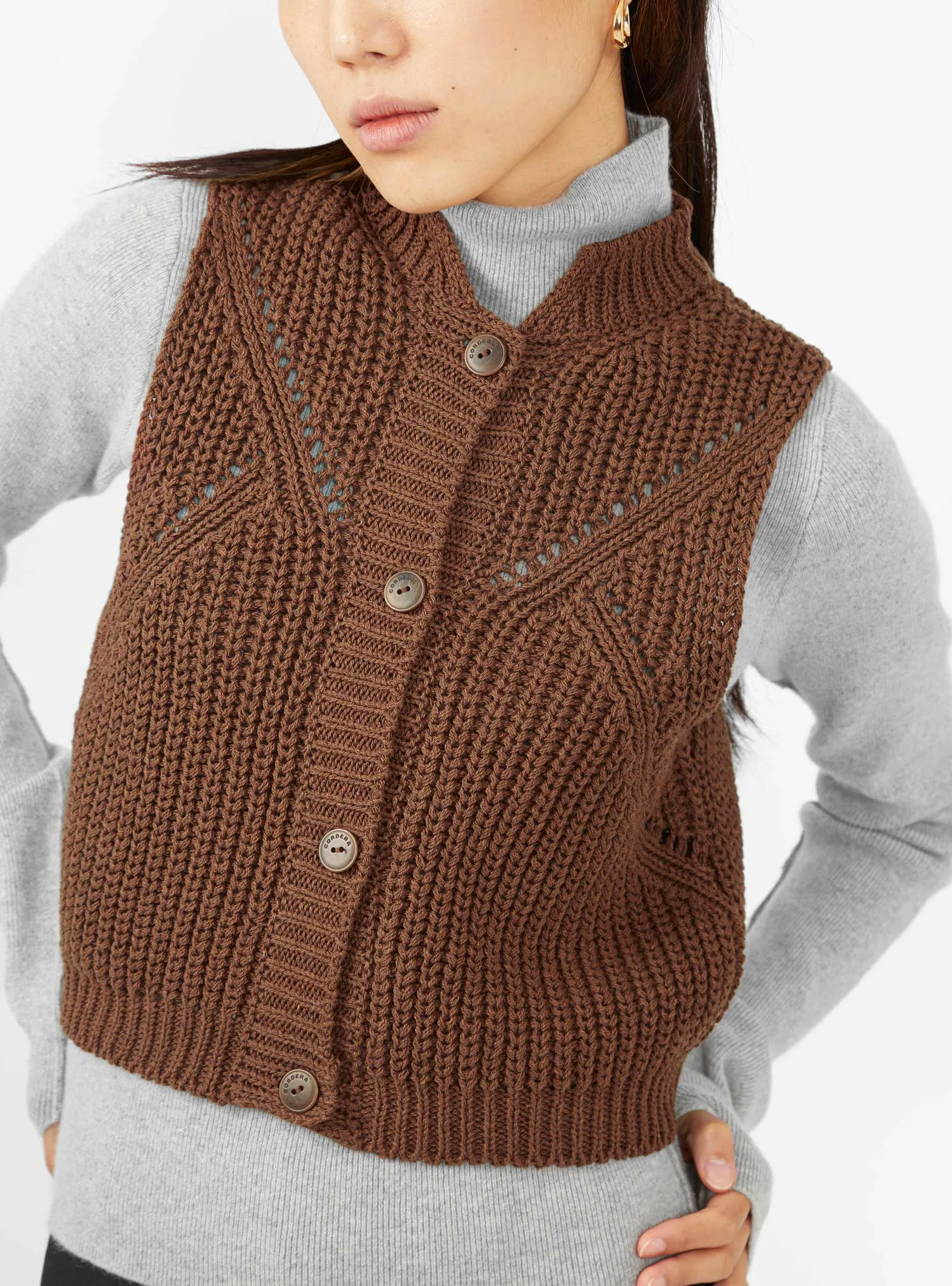 Cropped Cotton Waistcoat Brown