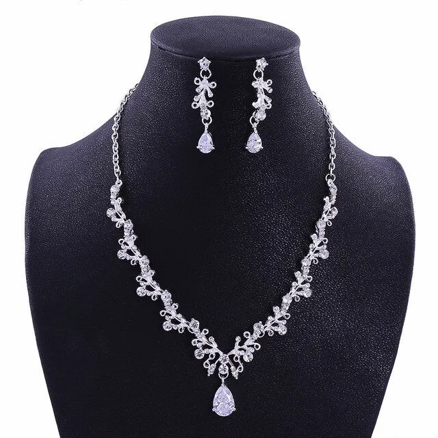 Crystal Beads, Cubic Zirconia and Rhinestone Tiara, Necklace & Earrings Jewelry Set