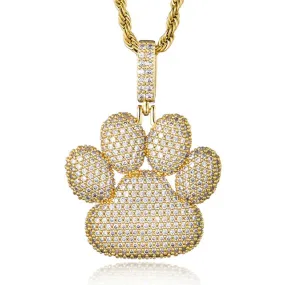 Cubic Zirconia Studded Bear Paw Bling Hip-hop Pendant Necklace