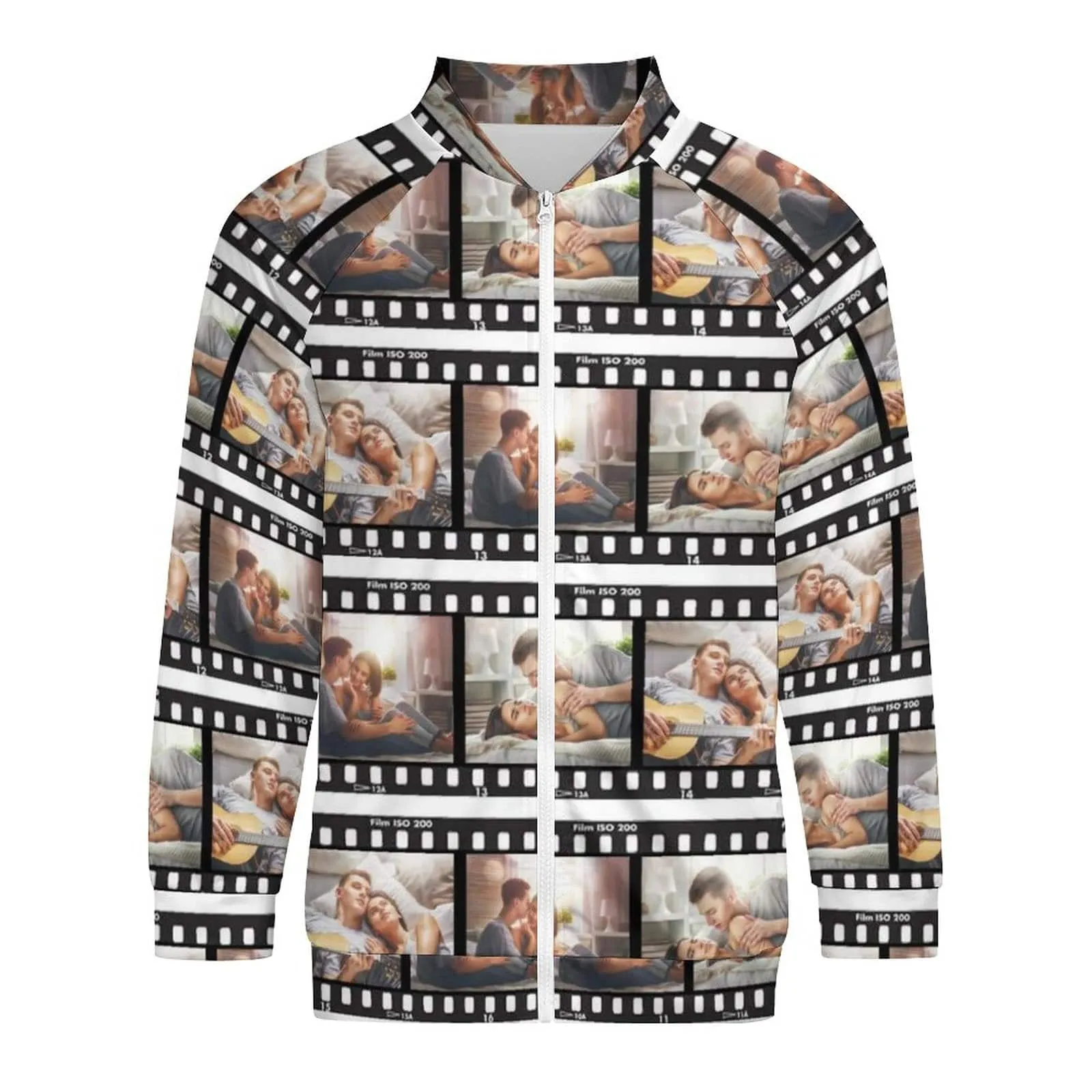 Custom Photo Men's Coat Crew Neck Zipper Jacket Outerwear