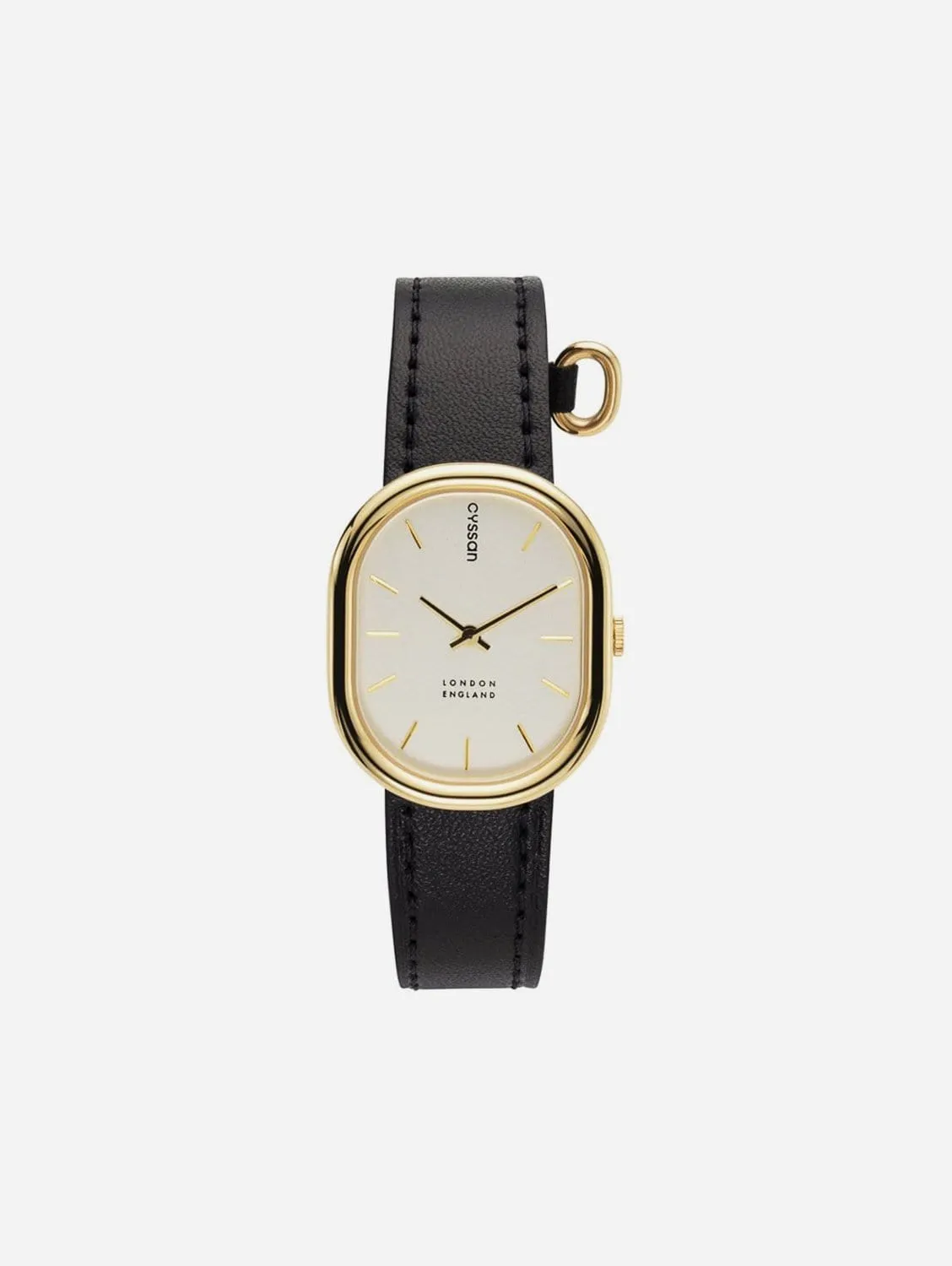 CYS2 Watch with White, Gold & Champagne Dial | Black Vegan Leather Strap