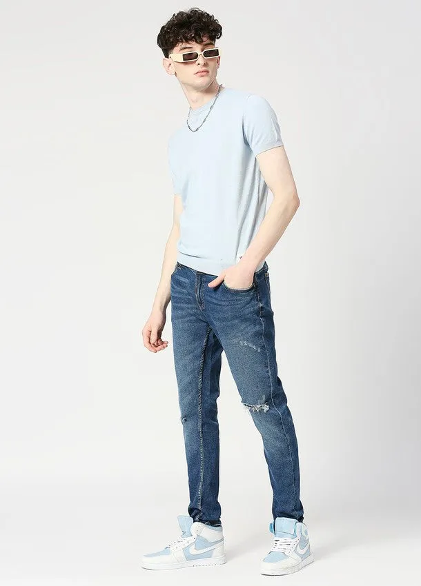 Dark Blue Arnold Comfort Slim Fit Ripped Jeans