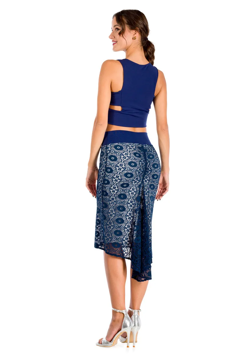 Dark Blue Floral Lace Fishtail Tango Skirt