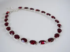 Dark Pink Swarovski Crystal Necklace - Medium Oval