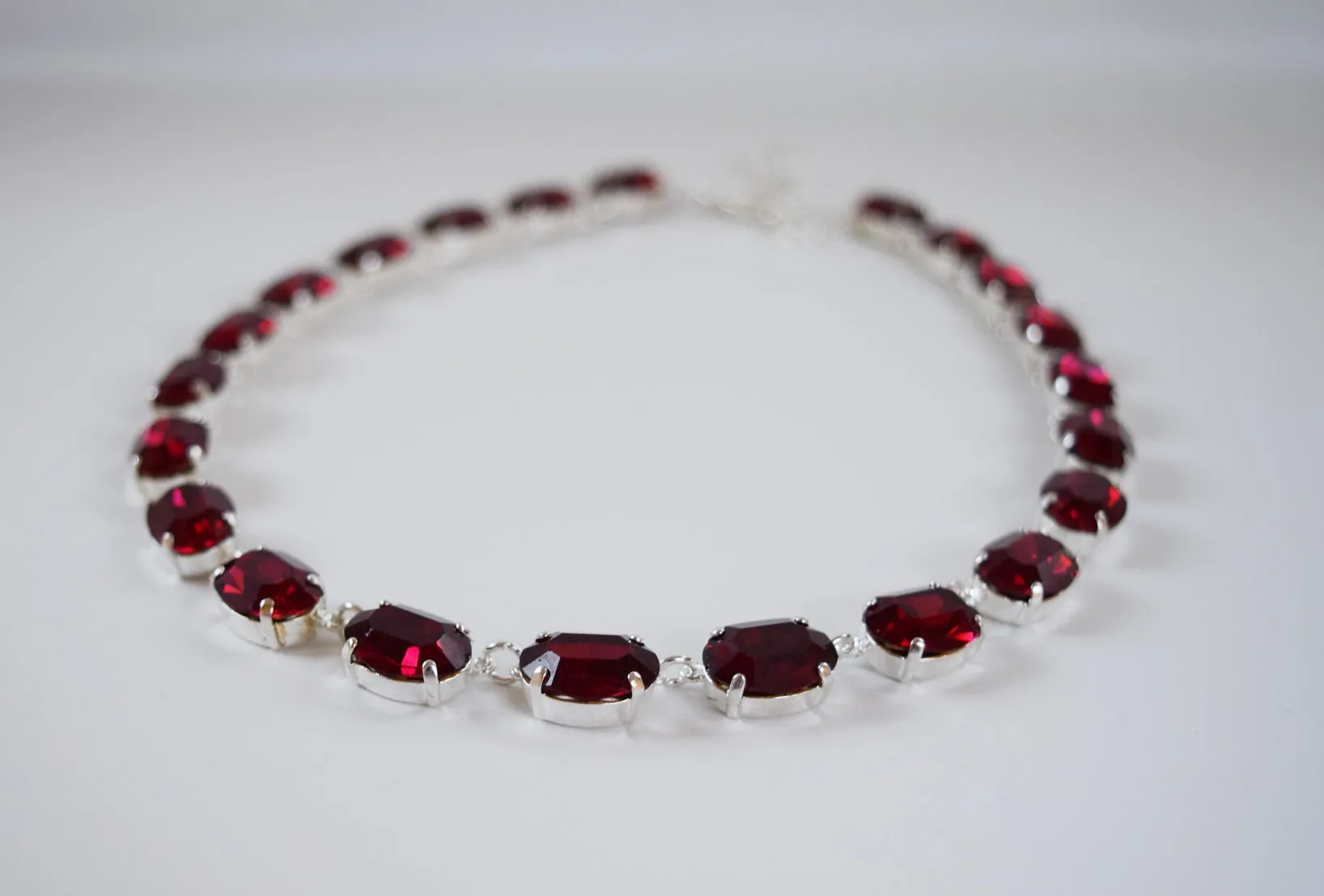 Dark Pink Swarovski Crystal Necklace - Medium Oval