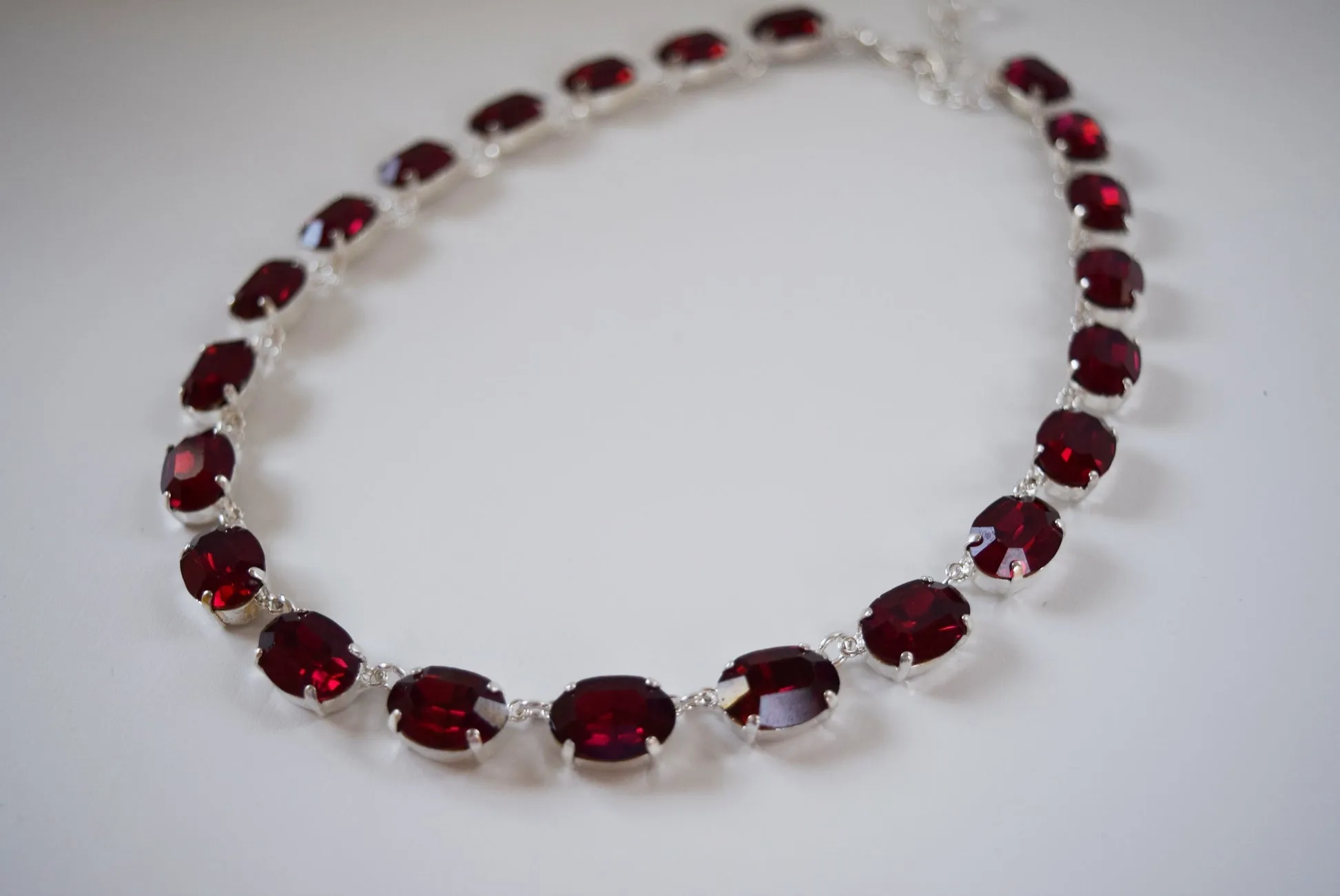 Dark Pink Swarovski Crystal Necklace - Medium Oval